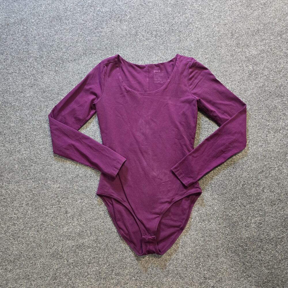 Pact Bodysuit Womens Small Purple Long Sleeve Scoop Neck Fitted Capsule Casual